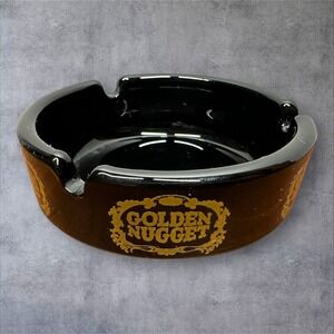 Golden Nugget Ashtray 3.5" Black Excellent Vintage Casino Las Vegas Logo